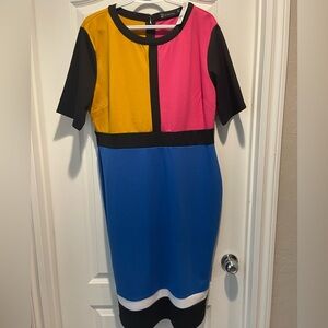 Colorblock Dress with Pink, Yellow, and Blue